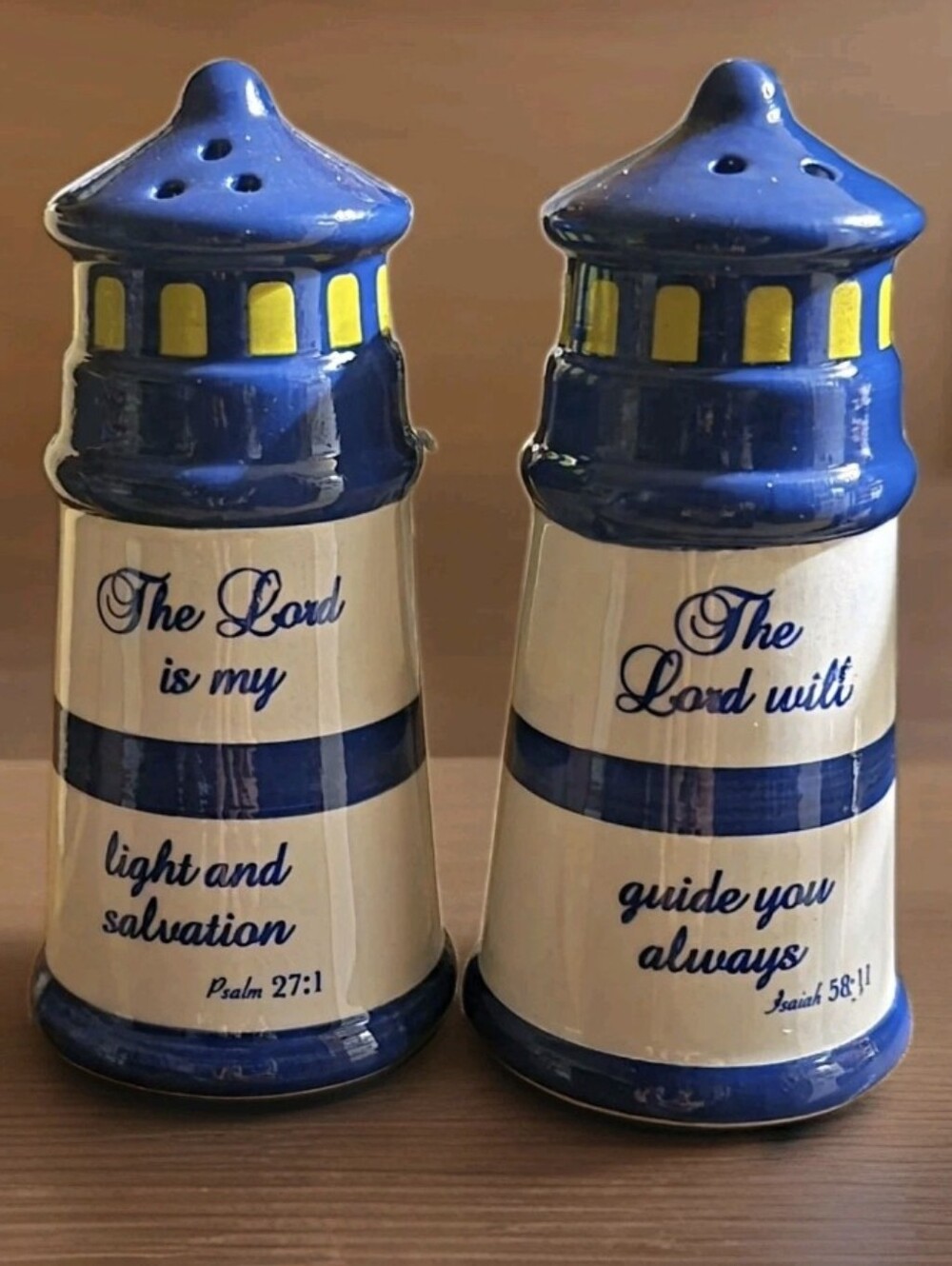 Christianbook Lighthouse Ceramic Salt Pepper Shakers Set Biblical Scripture New